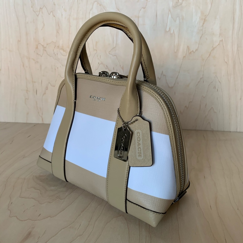 COACH TAN BLEECKER STRIPED MINI PRESTON SATCHEL - Picture 8 of 16